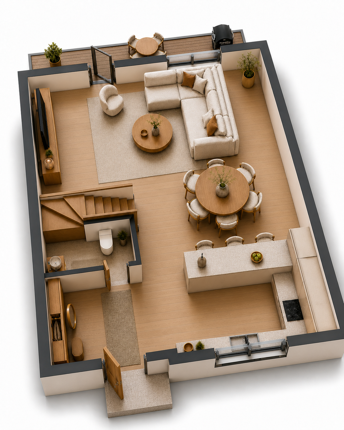Namo 22.2 – keturbučio dešinės pusės I aukšto 3D planas