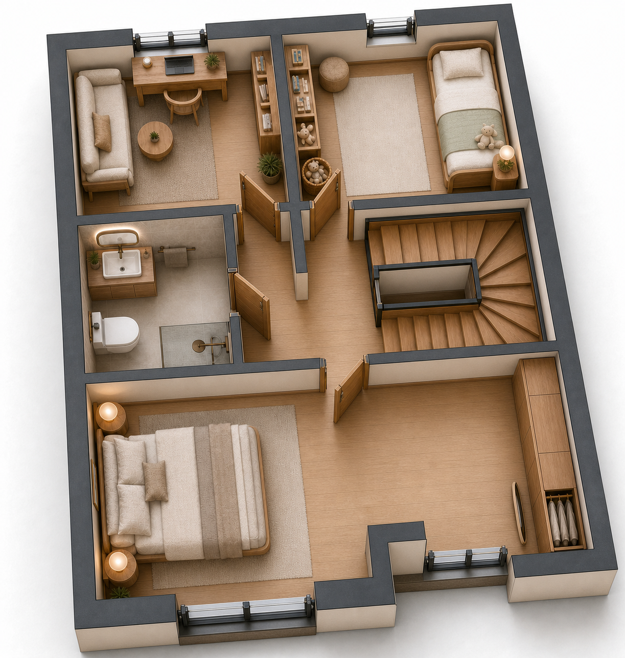 Namo 10.2 – keturbučio kairės pusės II aukšto 3D planas